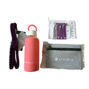 NWT Athleta 4 Pc Gift Set: Glass water bottle Hair Ties Zippered Pouch Headband